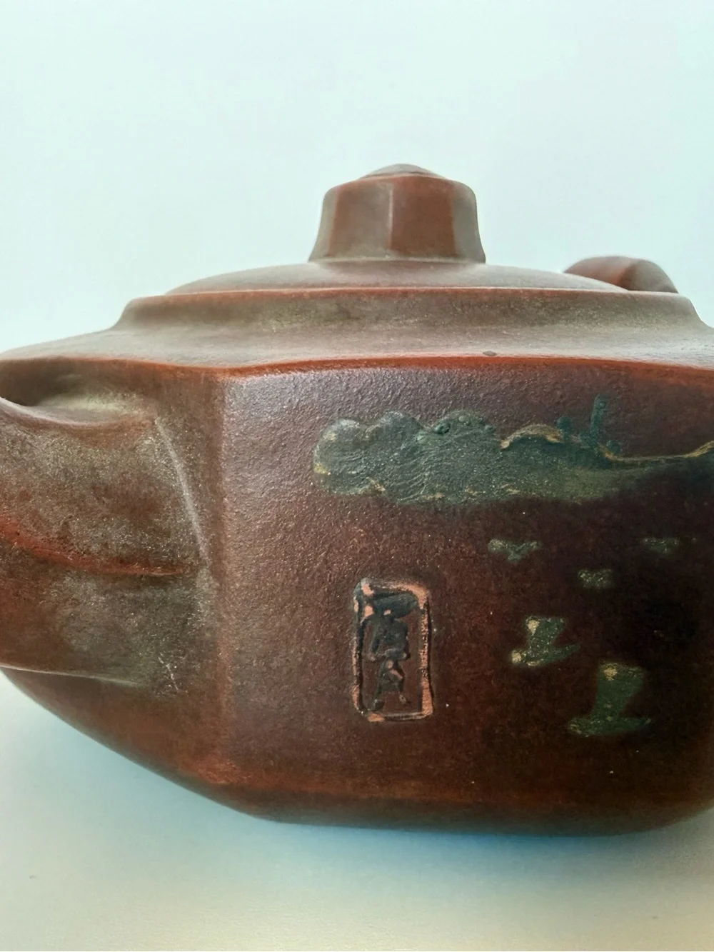 Chinese Yixing Zisha Hexagonal Teapot Gu Jingzhou Mark Calligraphy 340ml